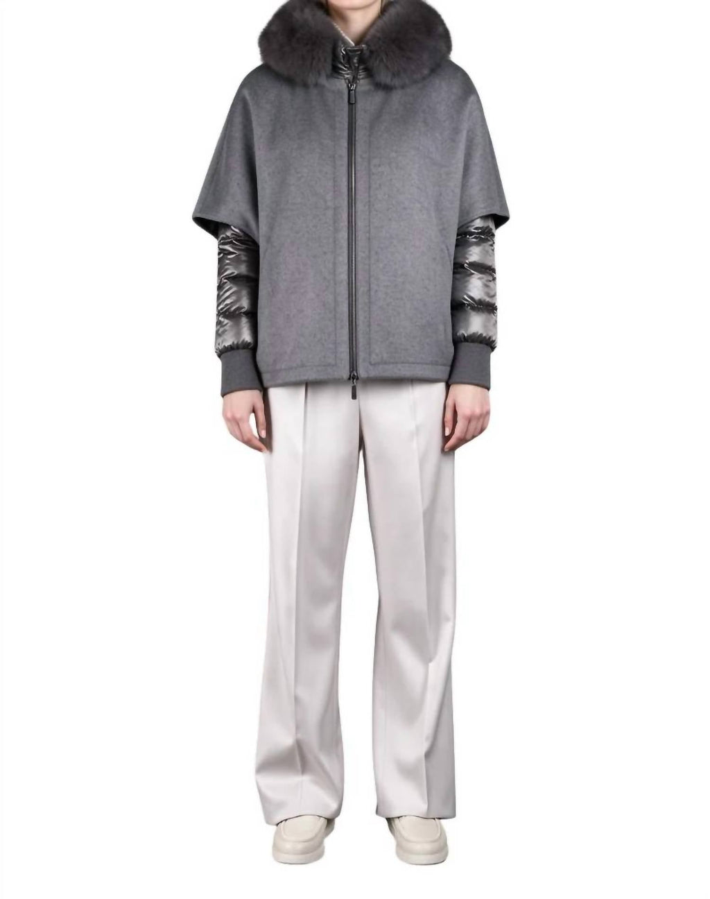 Fur-Trimmed Hood With Puffer Jacket In Dark Grey