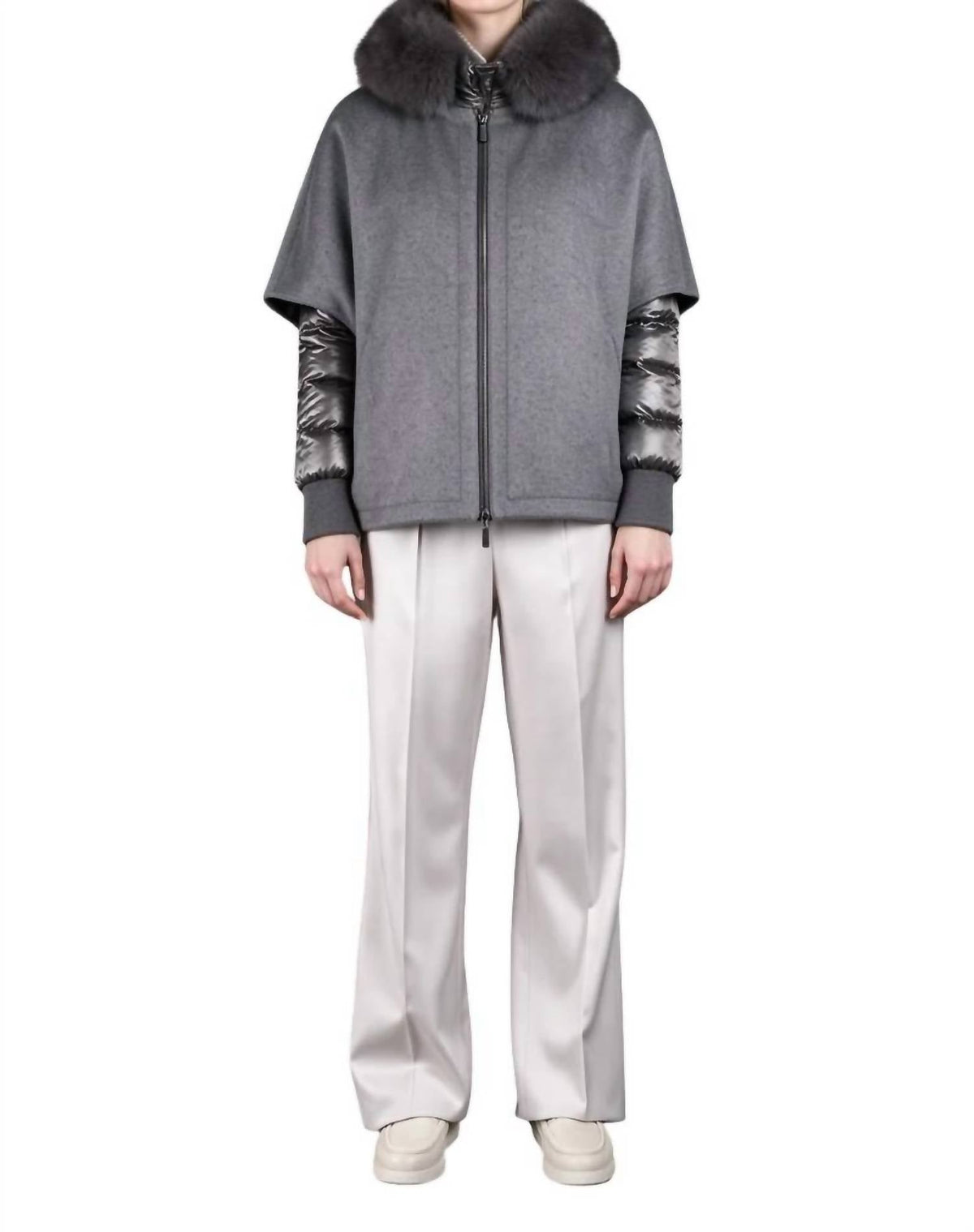 Fur-Trimmed Hood With Puffer Jacket In Dark Grey