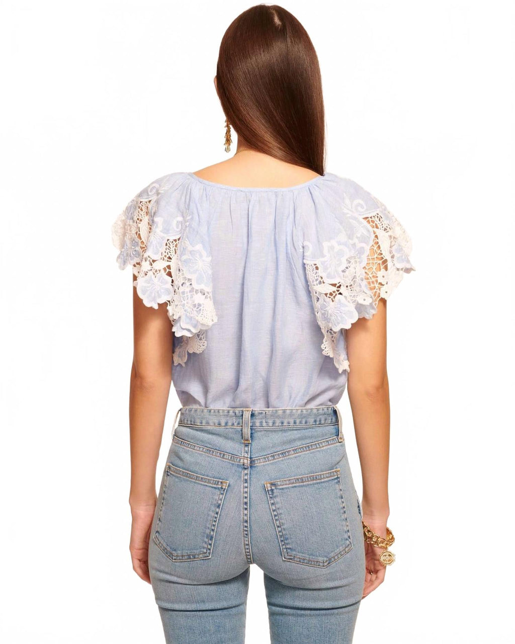Hilary Linen V-Neck Top In Chambray