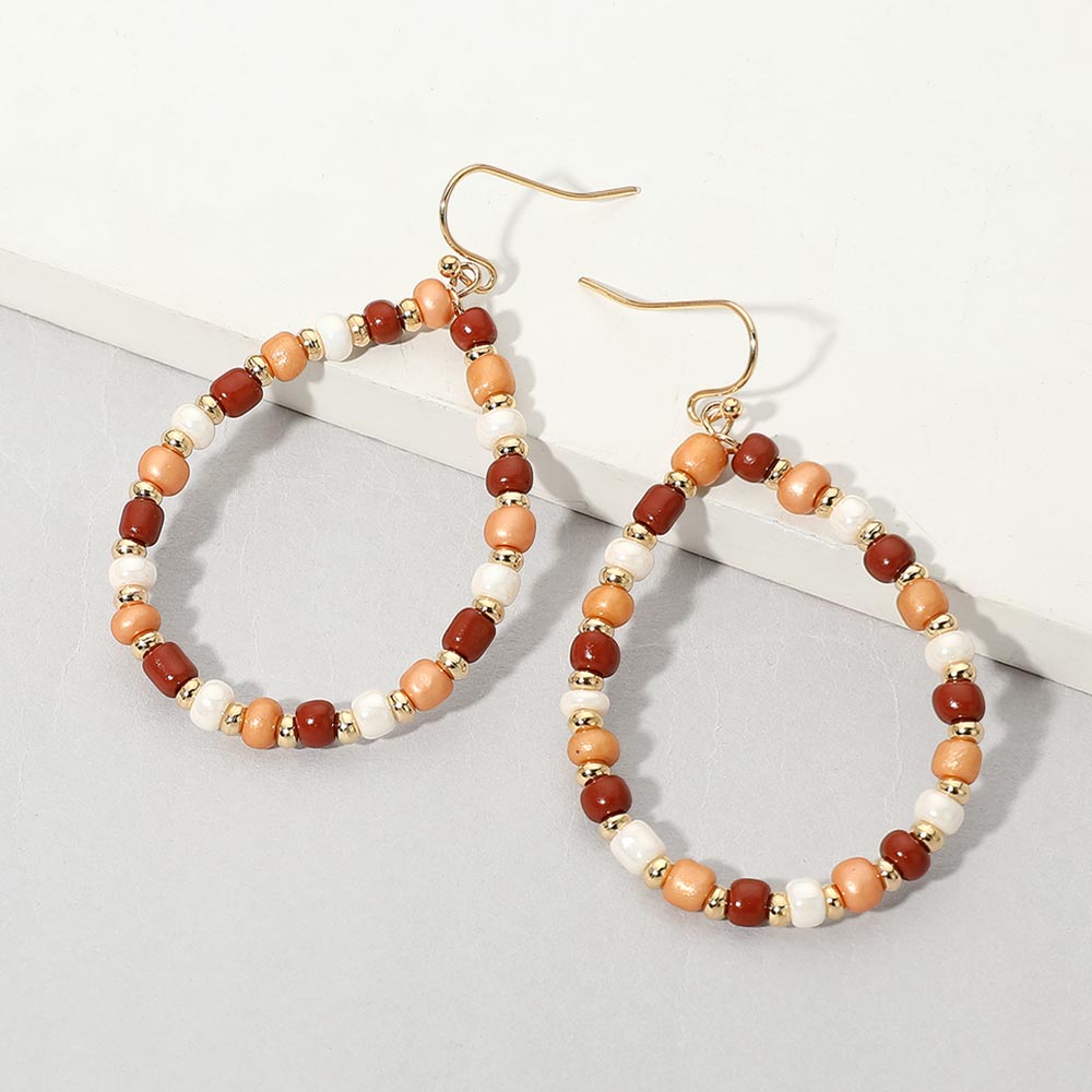 Faceted Beaded Teardrop Hoop Drop Earrings