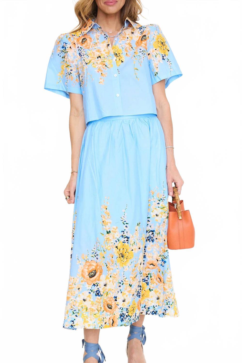 Summer Florals Midi Skirt Set In Blue Multi