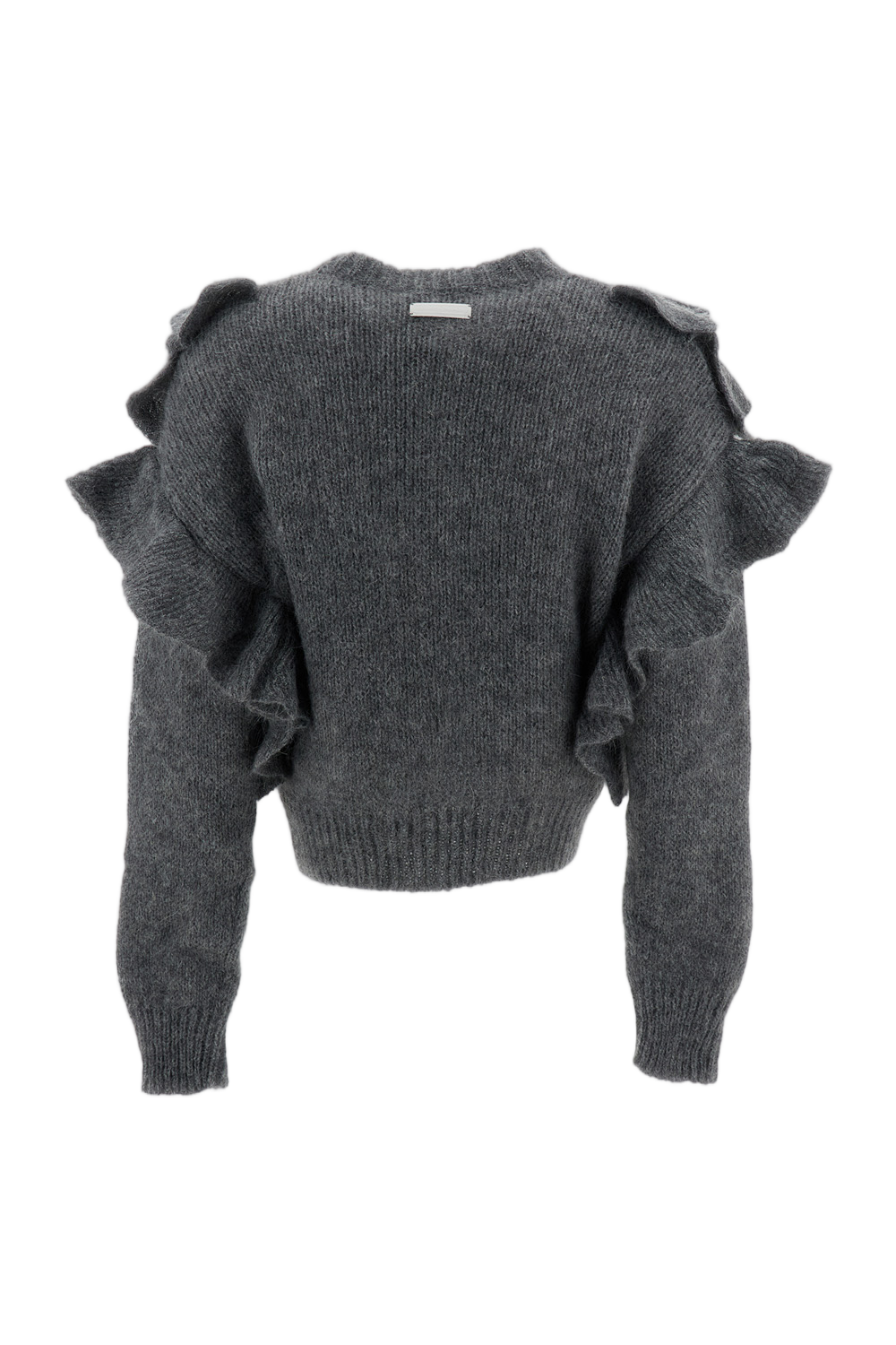 Grey Ruffled Wool-Mohair Cropped Sweater