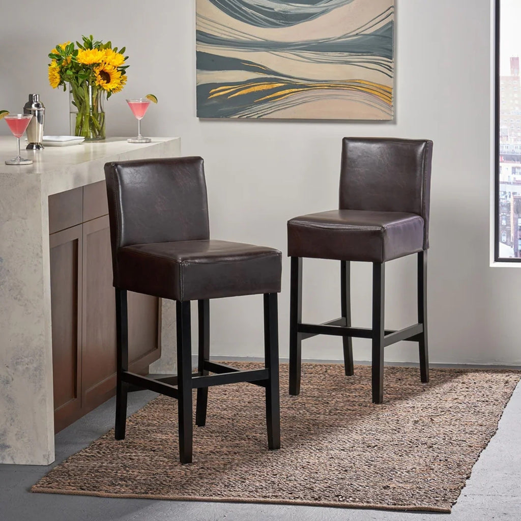 Leather Upholstered Bar Stools with Wood Frames