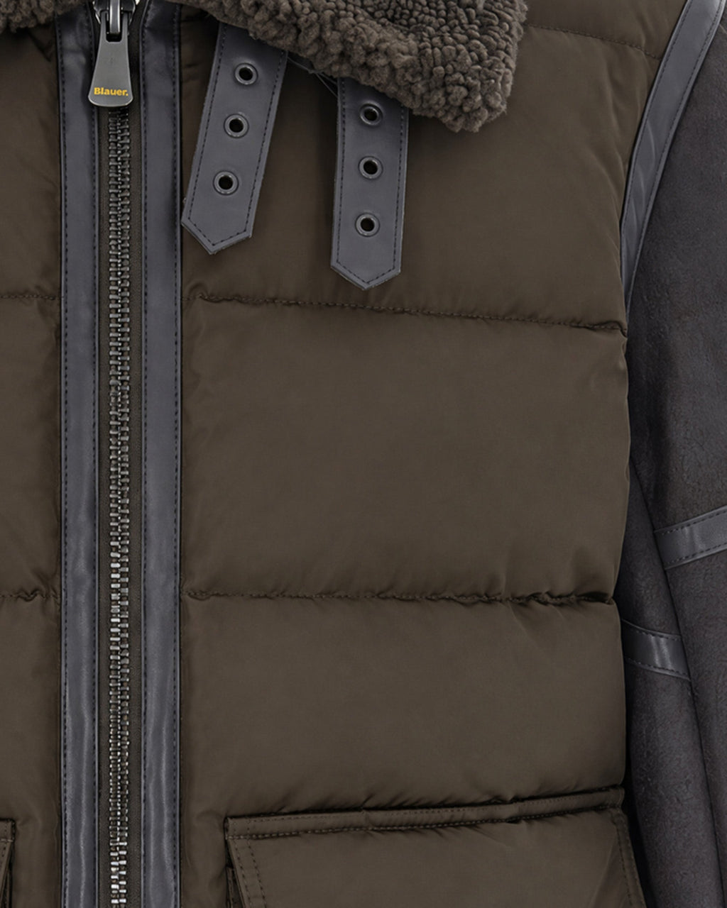 Padded Military Green Synthetic Fur Collar Jacket