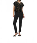 Silky Knit And Foiled Velvet Jumpsuit In Black/gold