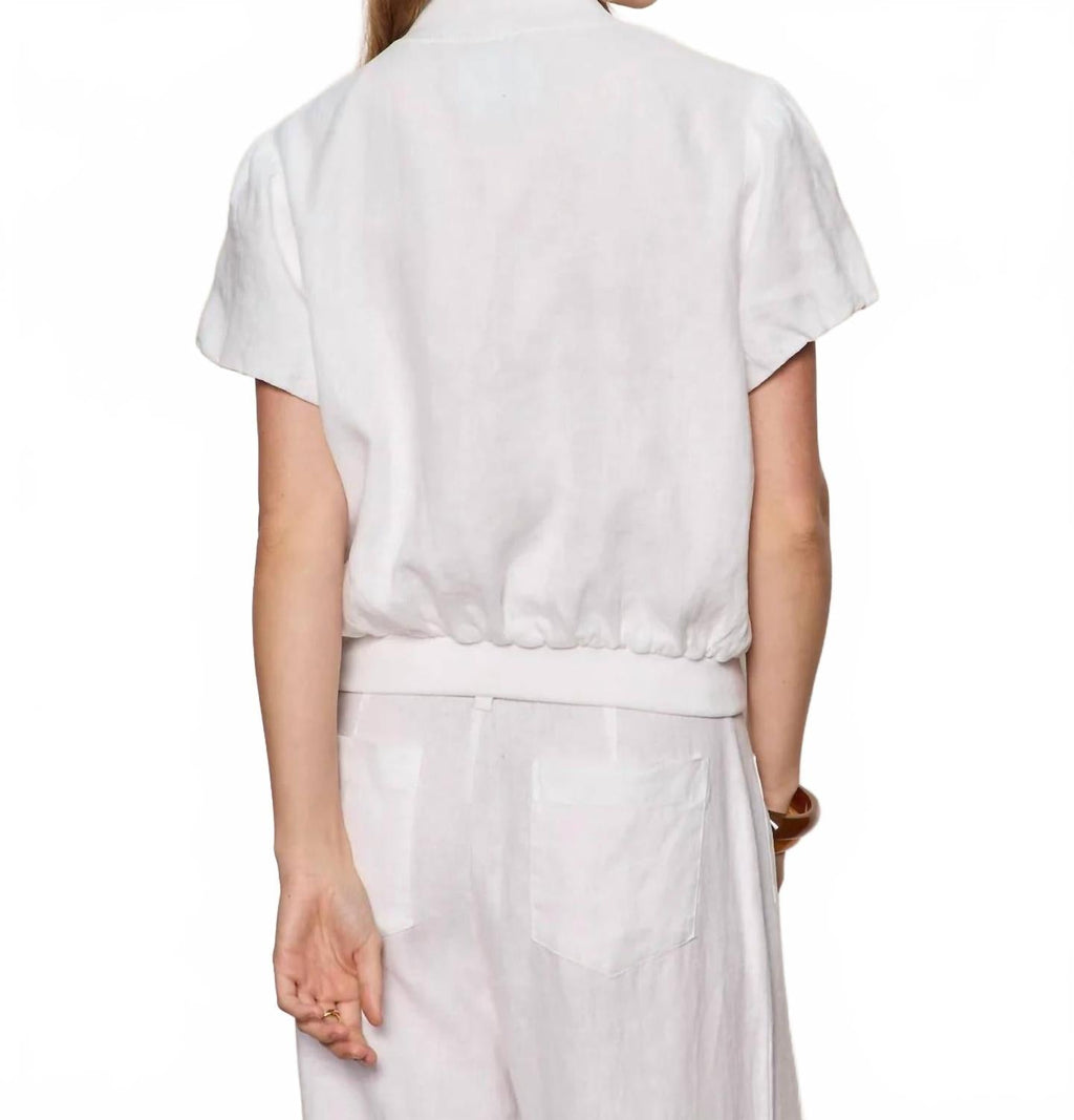 Everly Linen Bomber Top In White