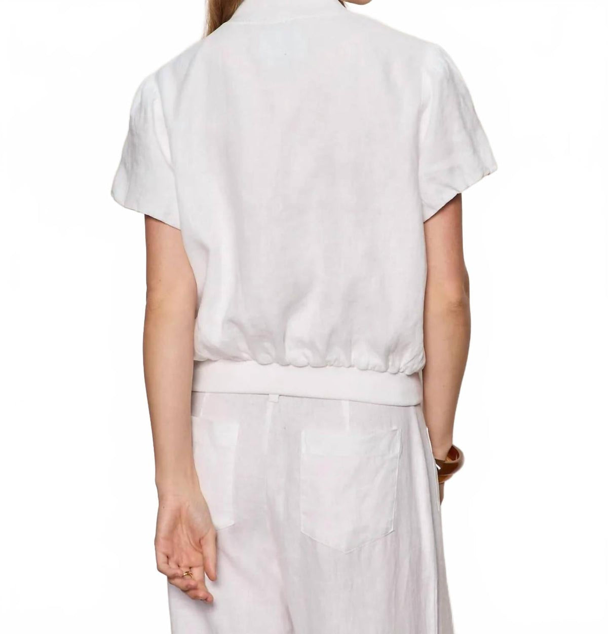 Everly Linen Bomber Top In White