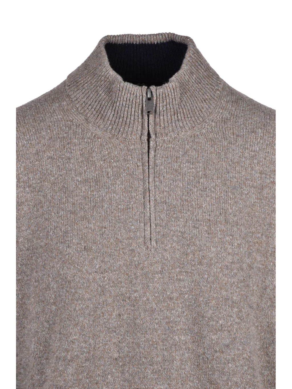 Beige Wool-Blend Ribbed Collar Sweater