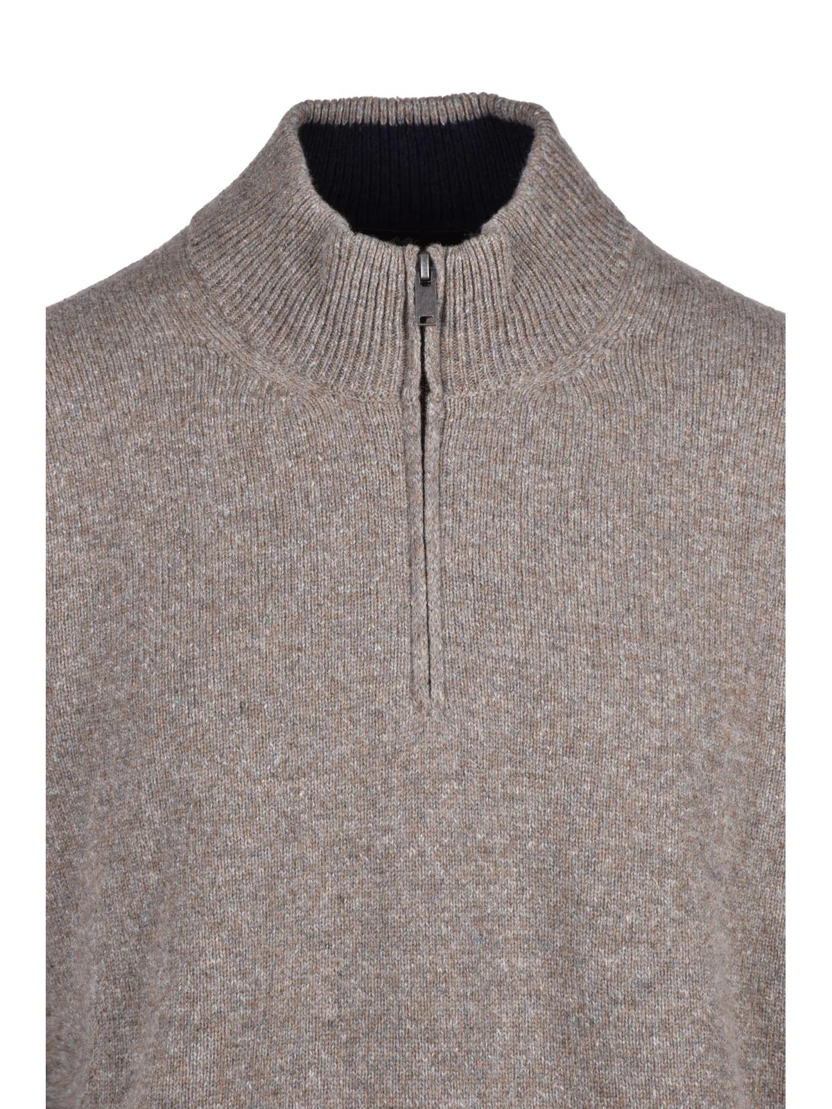 Beige Wool-Blend Ribbed Collar Sweater