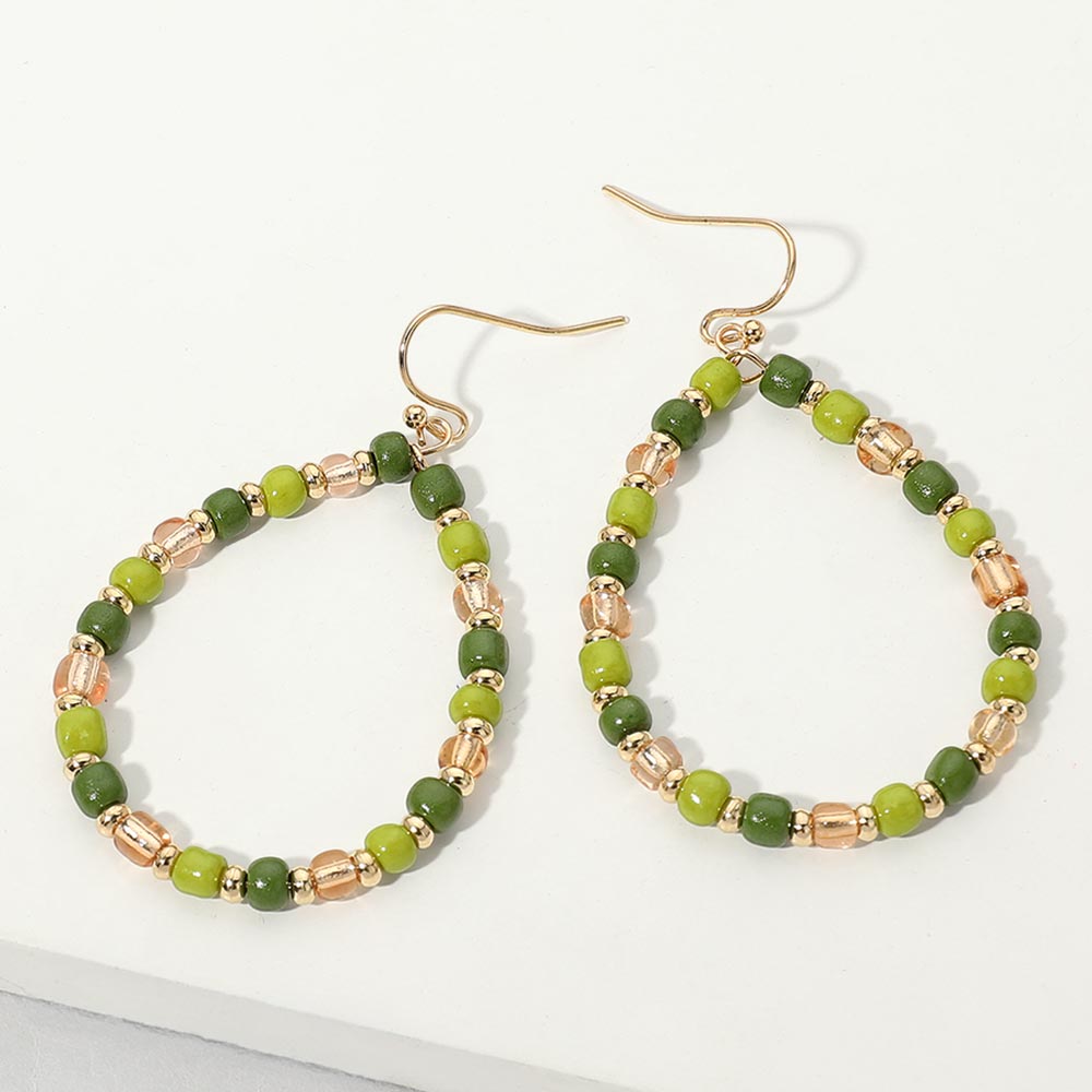 Faceted Beaded Teardrop Hoop Drop Earrings