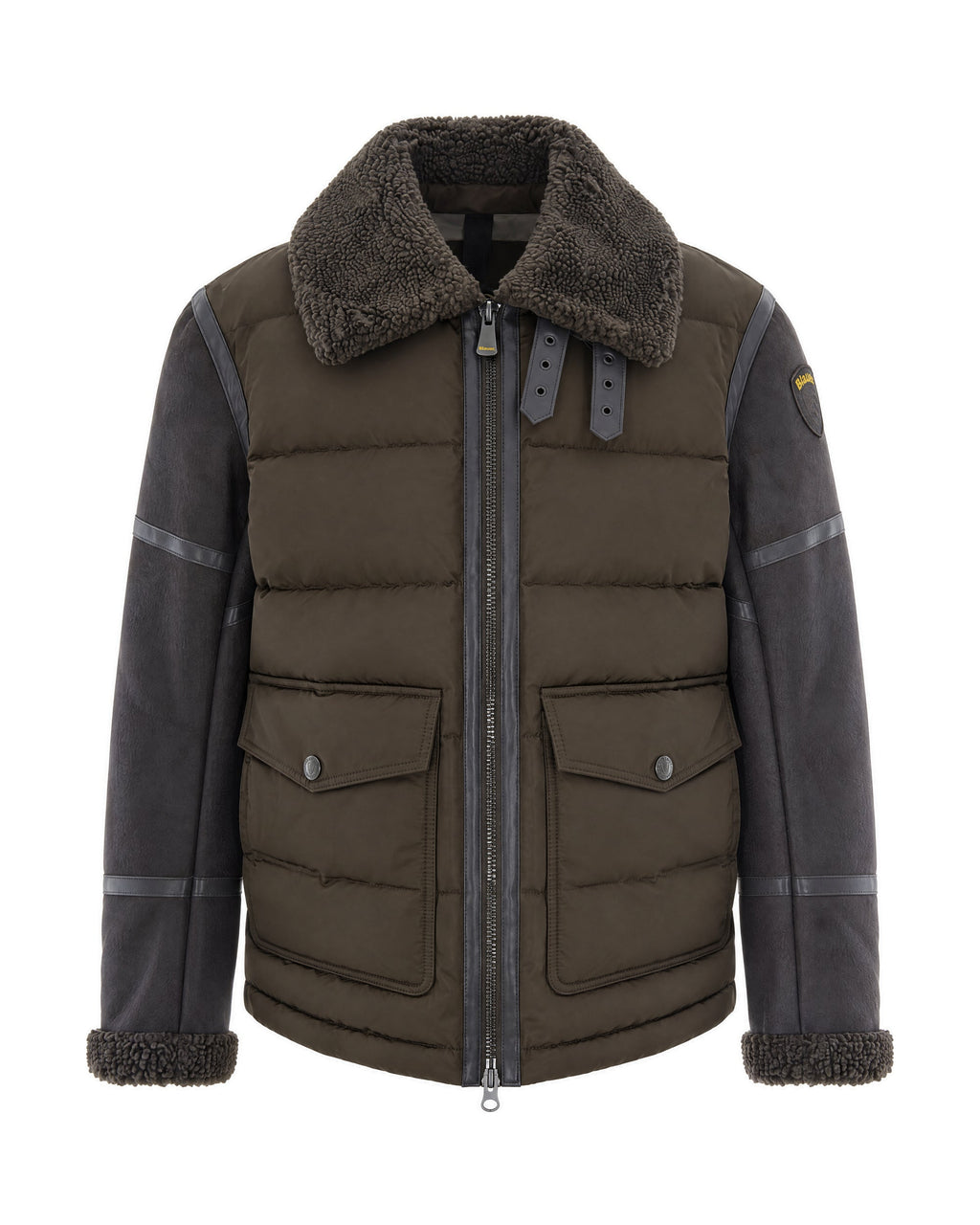 Padded Military Green Synthetic Fur Collar Jacket