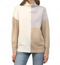 Mock Neck Neutral Color Block Sweater In Beige