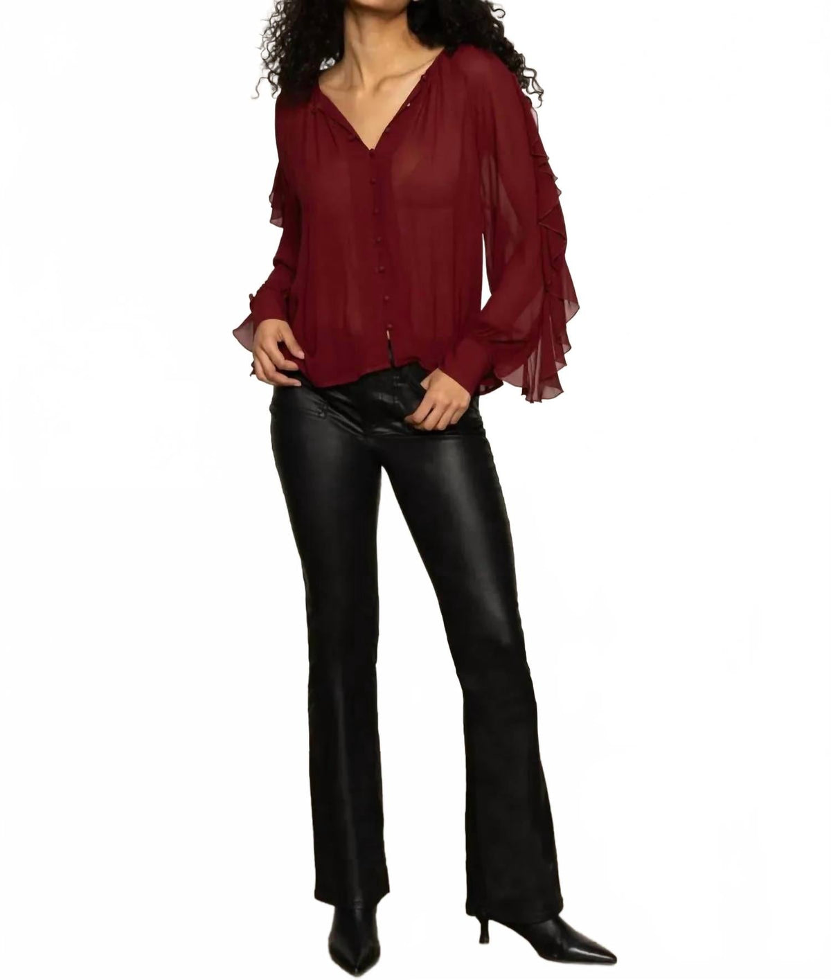 Harmony Button Front Blouse In Crimson