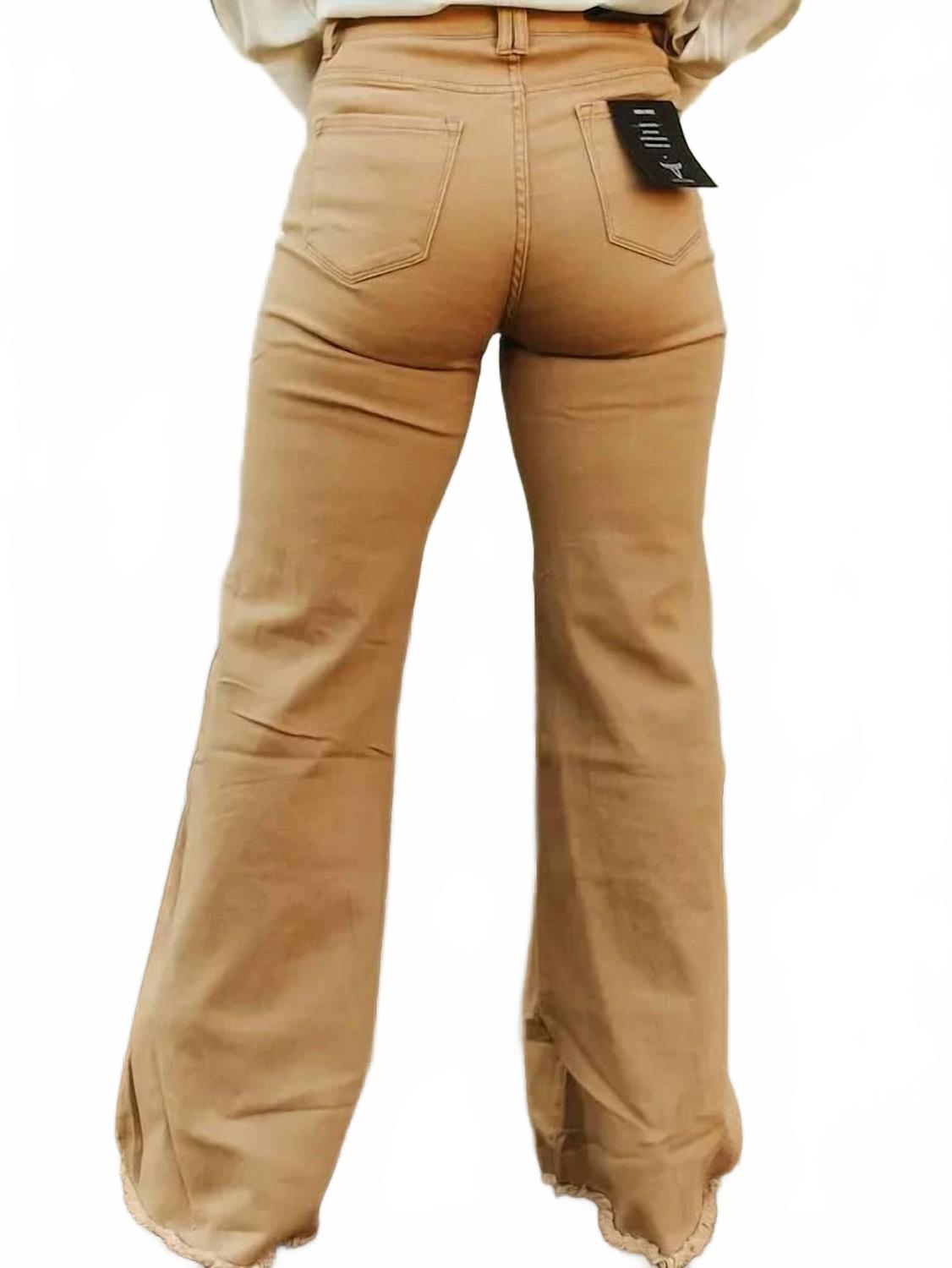 High Rise Distressed Wide Leg Jeans In Camel Wash