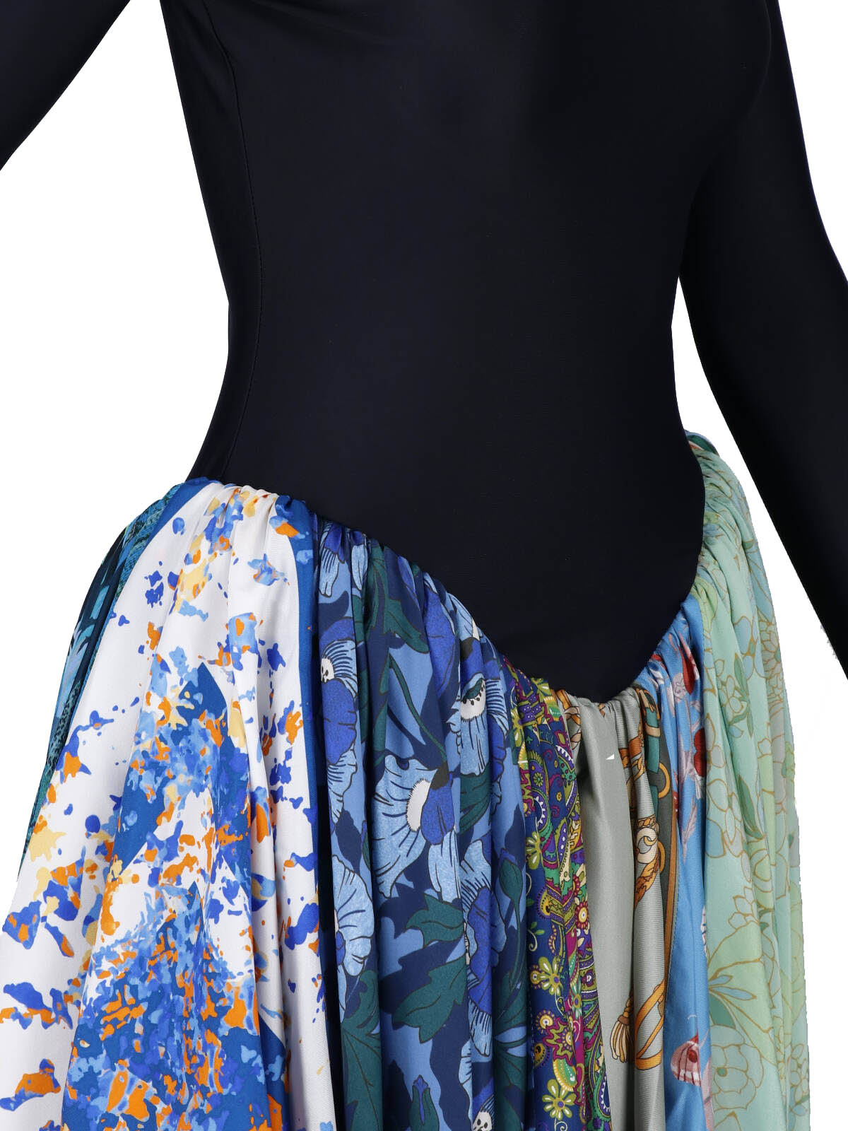 Black Silk-Blend Upcycled Scarf Midi Dress