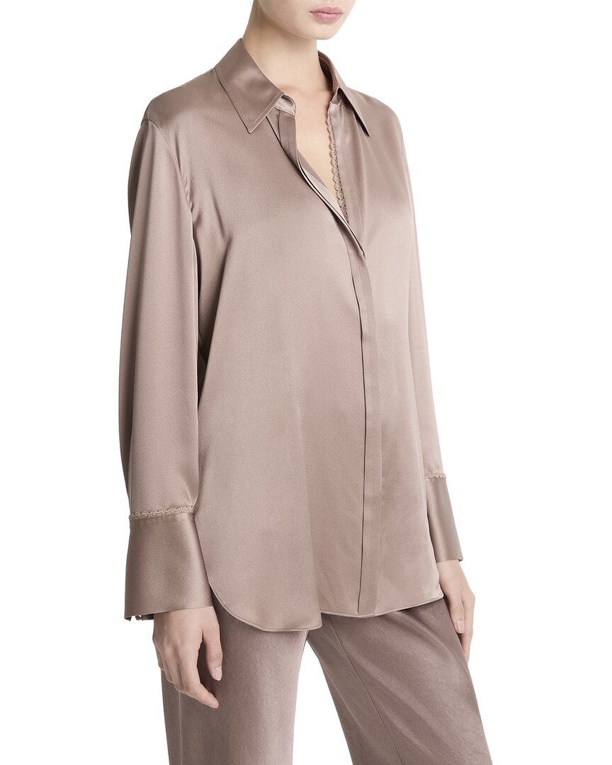 Vince Lace Trim Relaxed Silk Shirt