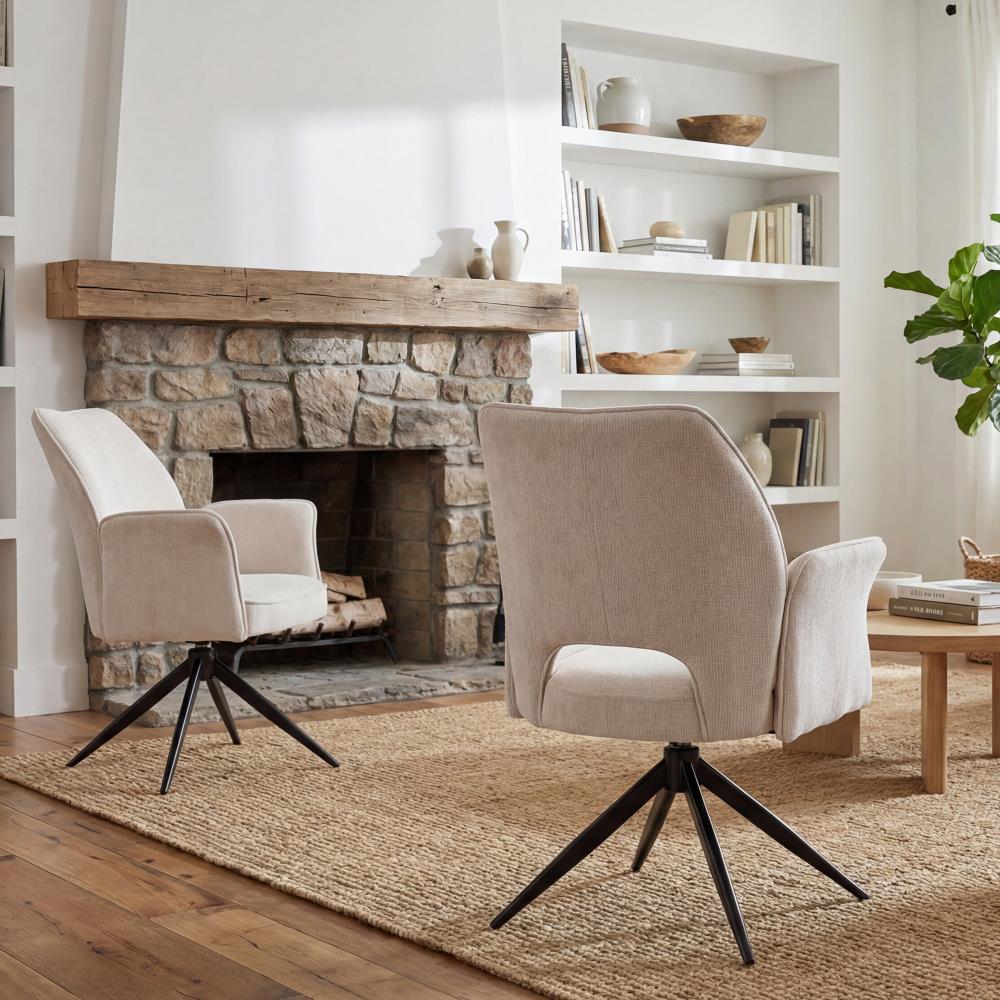 Set of 2 Modern Fabric Accent Chairs with Rotating Seats for Dining and Home Office
