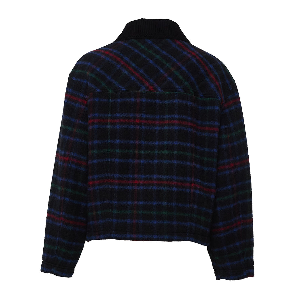 Tartan Wool-Blend Velvet Collar Bomber Jacket