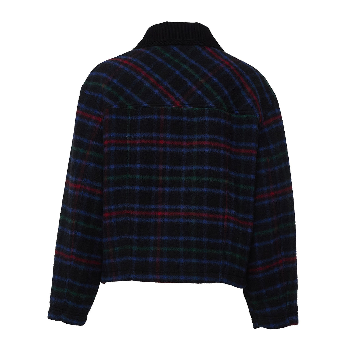 Tartan Wool-Blend Velvet Collar Bomber Jacket