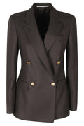 Dark Brown Wool-Silk-Linen Double-Breasted Jacket
