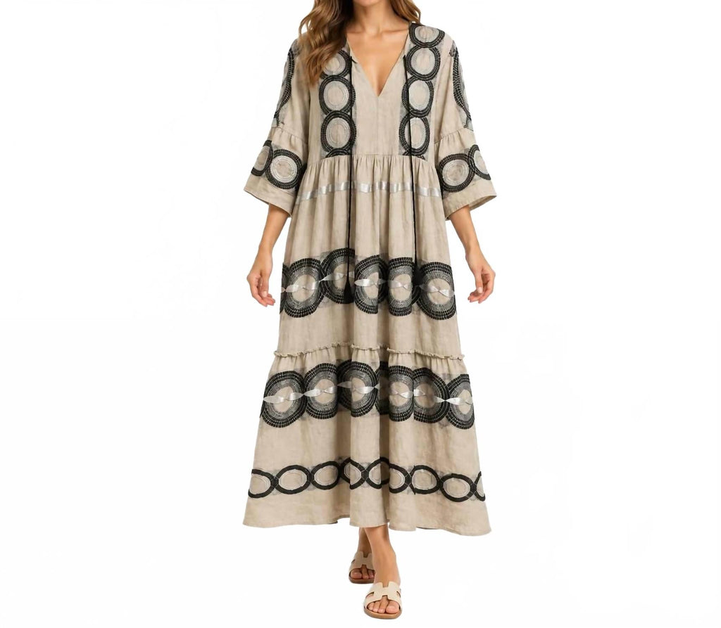 Ianthe Embroidered Maxi Dress In Beige