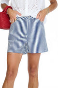 Striped High Waisted Shorts In Navy