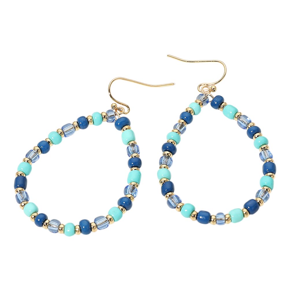 Faceted Beaded Teardrop Hoop Drop Earrings
