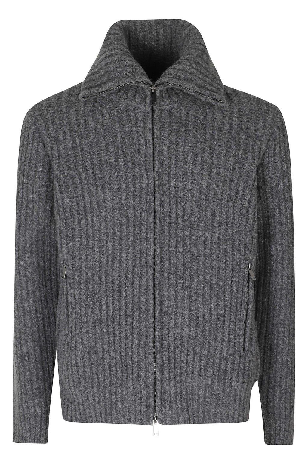 Anthracite English Rib Merino Wool Zip-Through Knit