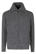 Anthracite English Rib Merino Wool Zip-Through Knit