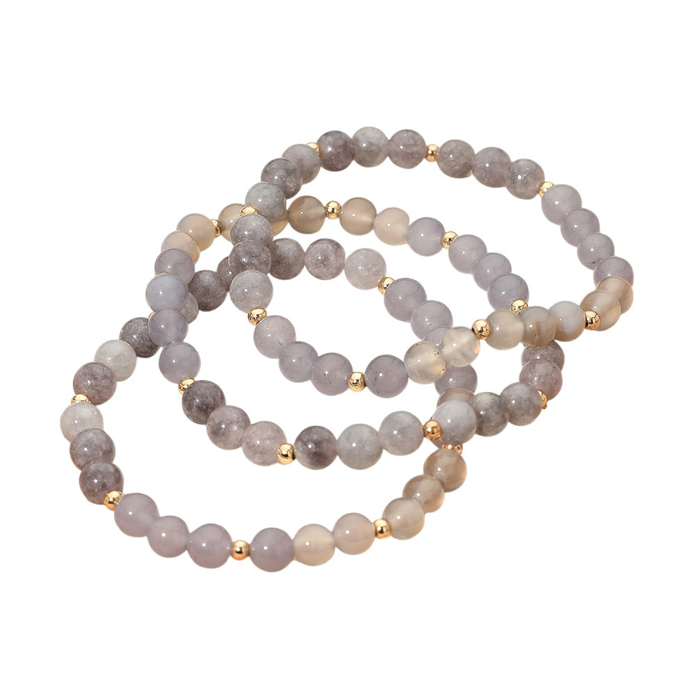 3PCS - Round Beaded Stretch Multi Layered Bracelets