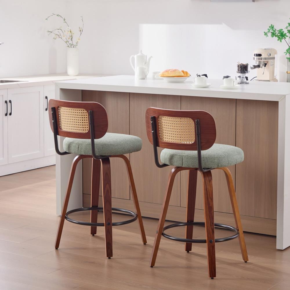 Swivel Counter Stools with Cushioned Seats and Wooden Frames
