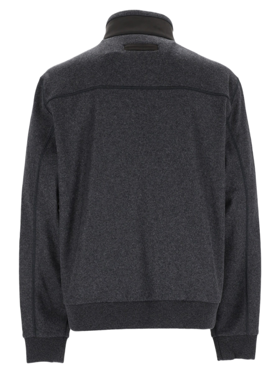 Charcoal Cashmere-Wool Blend High Collar Sweatshirt