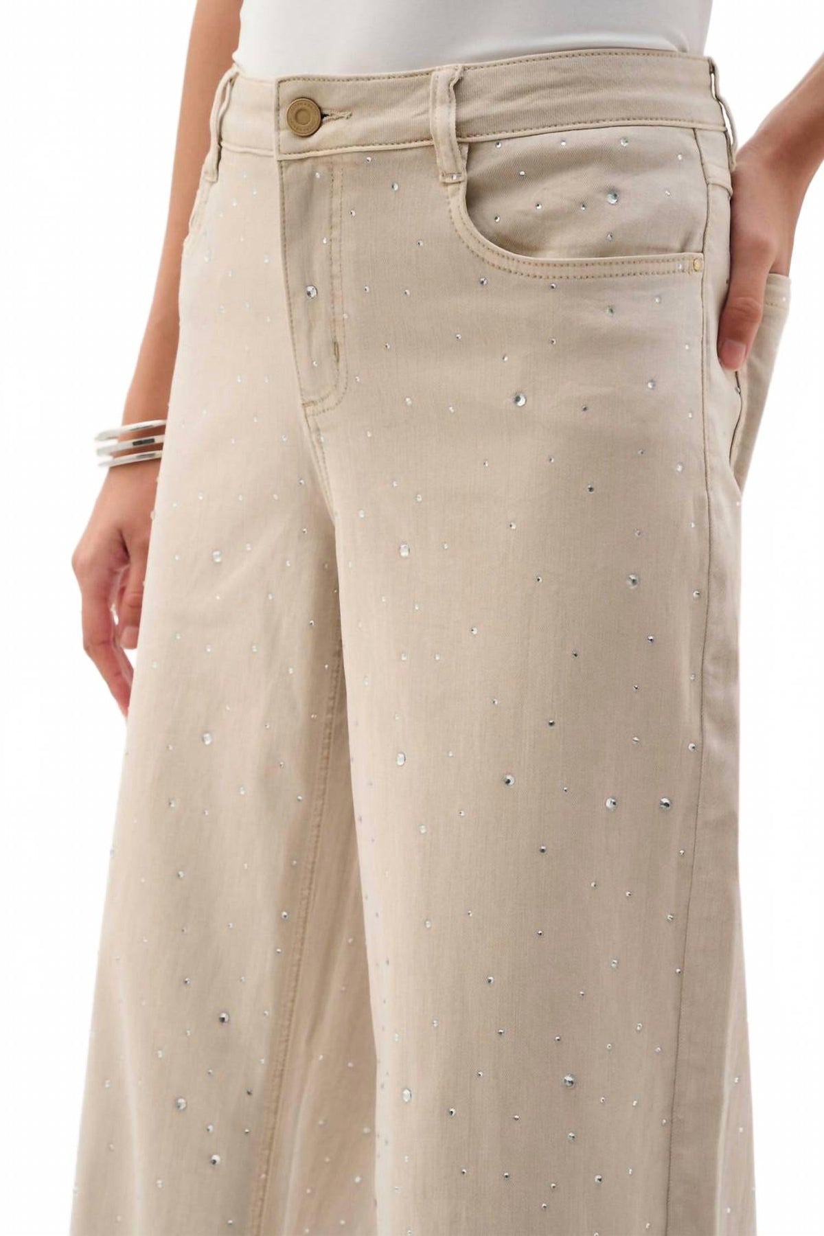 Rhinestone Wide Leg Jean In Moonstone