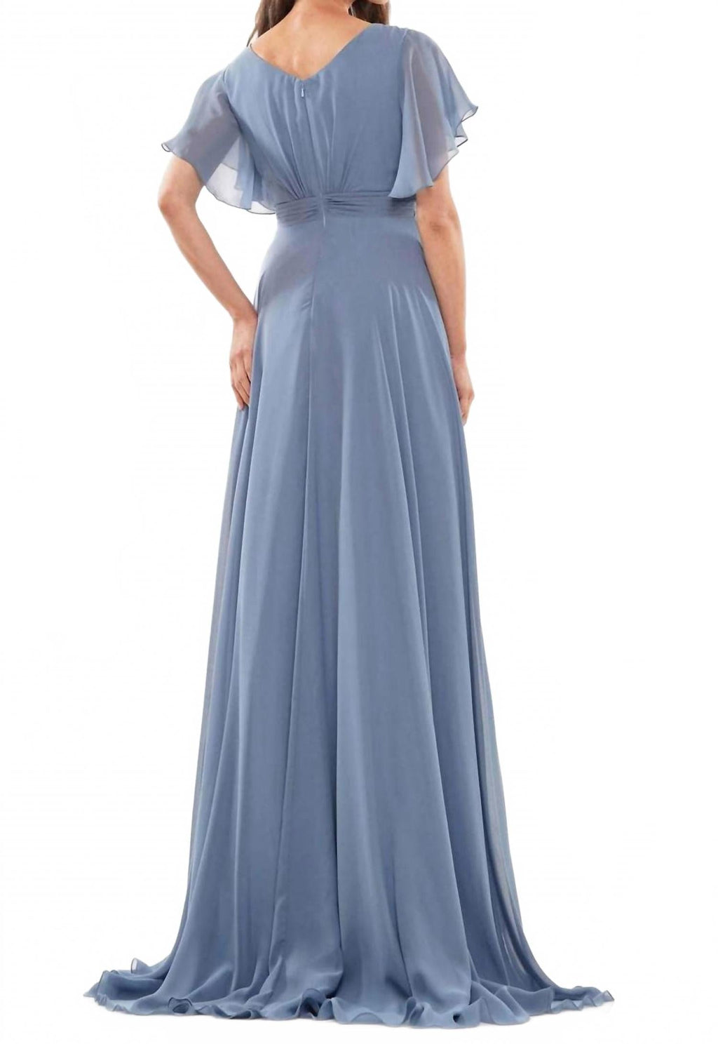 V-Neck Empire Evening Maxi Dress In Slate Blue