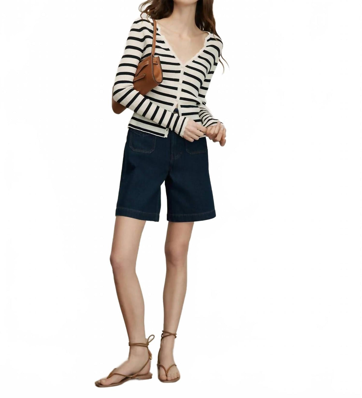 Anwin Merino Wool Cardigan In Dove Navy Stripe
