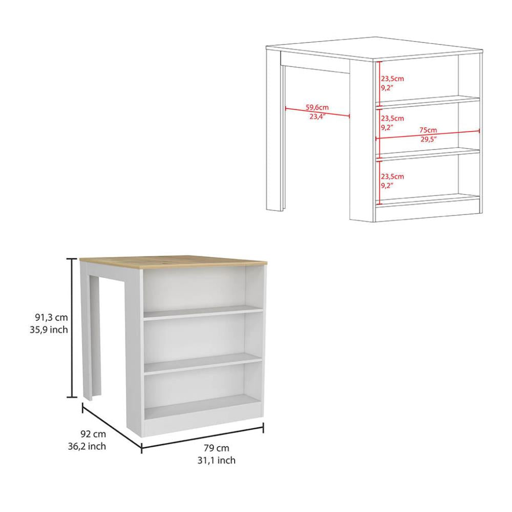 Kitchen Counter Dining Table with Side Shelves