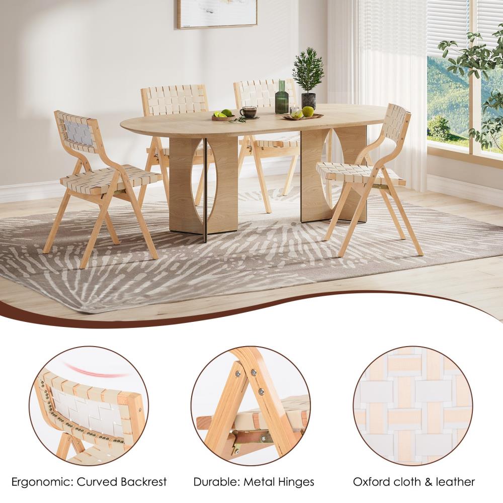 Foldable Side Chairs with Woven Seats and Flexible Backrests