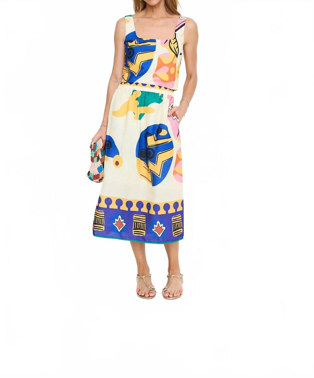 Kylie Square Neck Smocked Top In Multi