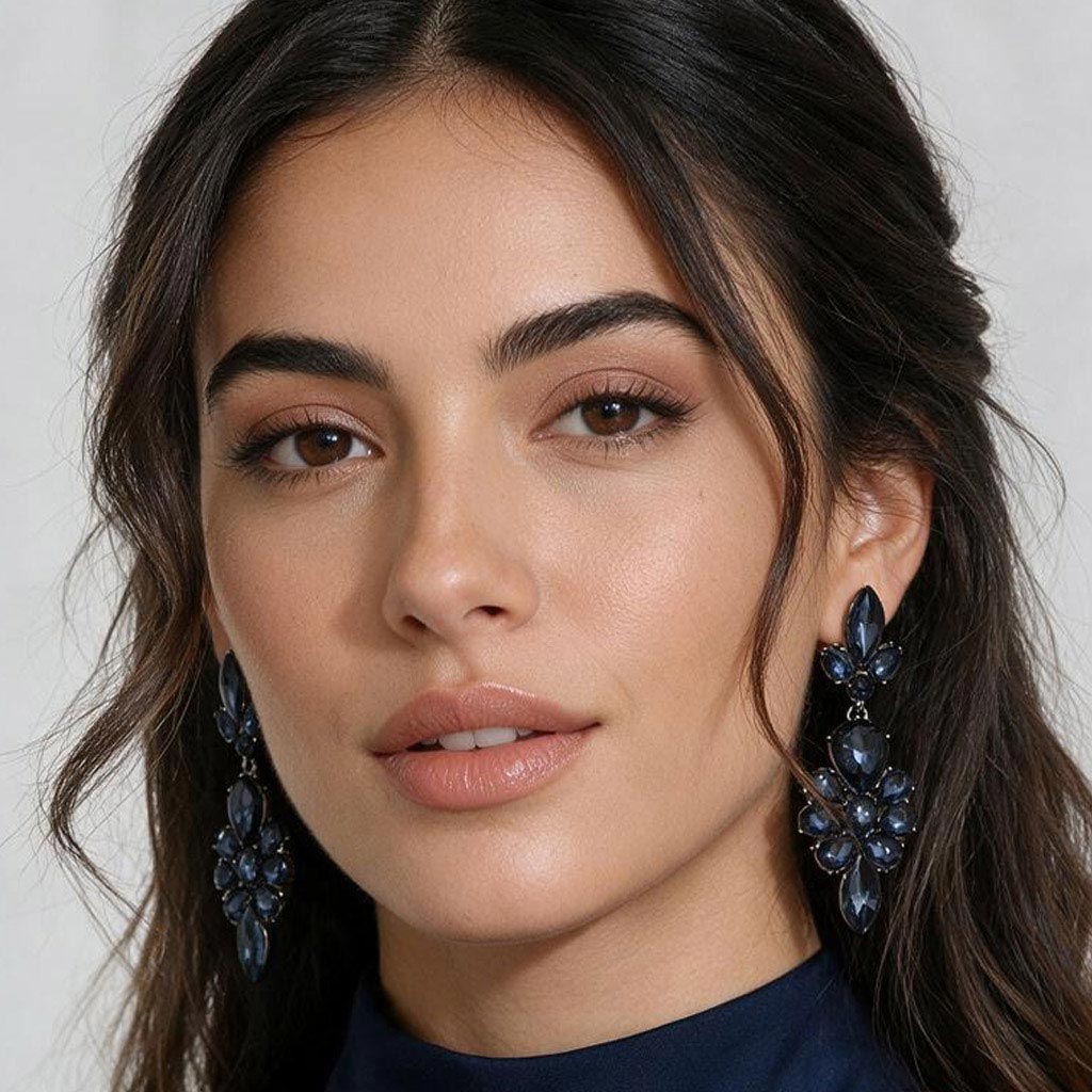 Teardrop Stone Cluster Embellished Dangle Evening Earrings