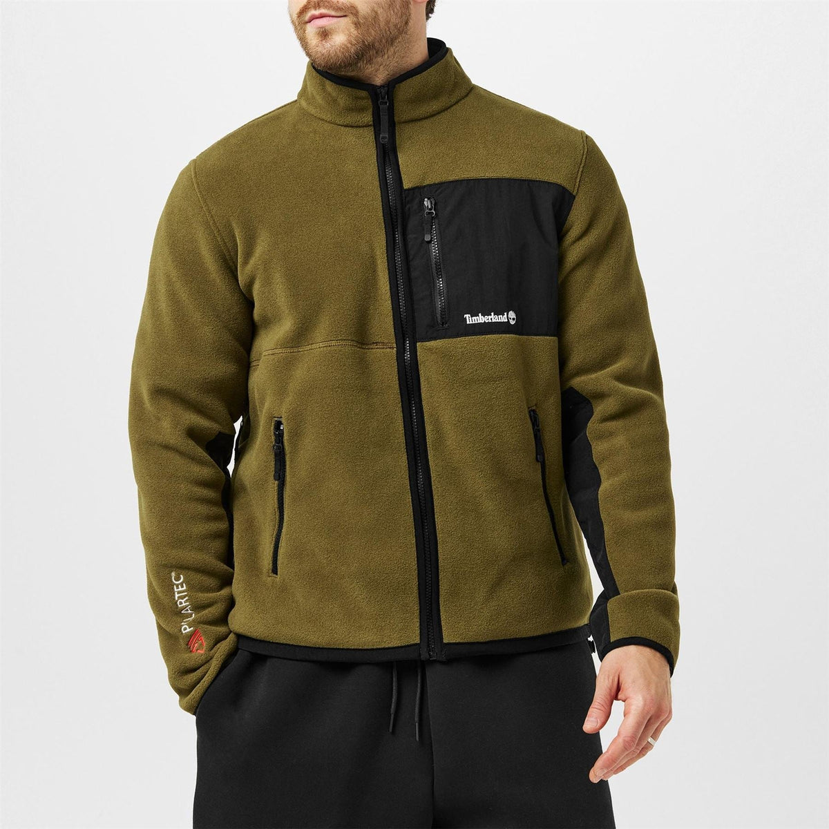Timberland Polartec Mix Media Timberland Logo Zipped Pocket Ribbed Cuff Jacket