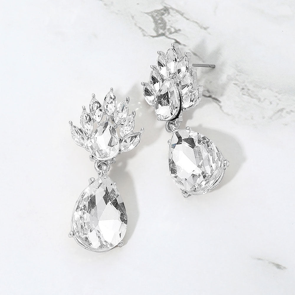 Elegant Teardrop Cluster Drop Evening Earrings