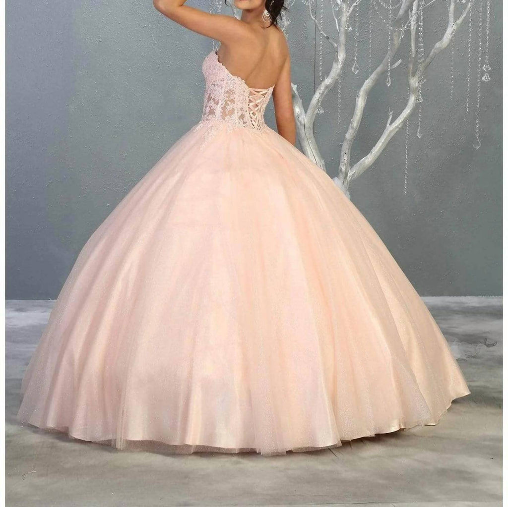 Embroidered Corset Bodice Ballgown In Blush