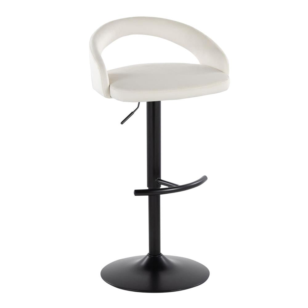 Set of 2 Modern Adjustable Bar Stools with Velvet Upholstery and Rounded T Footrests