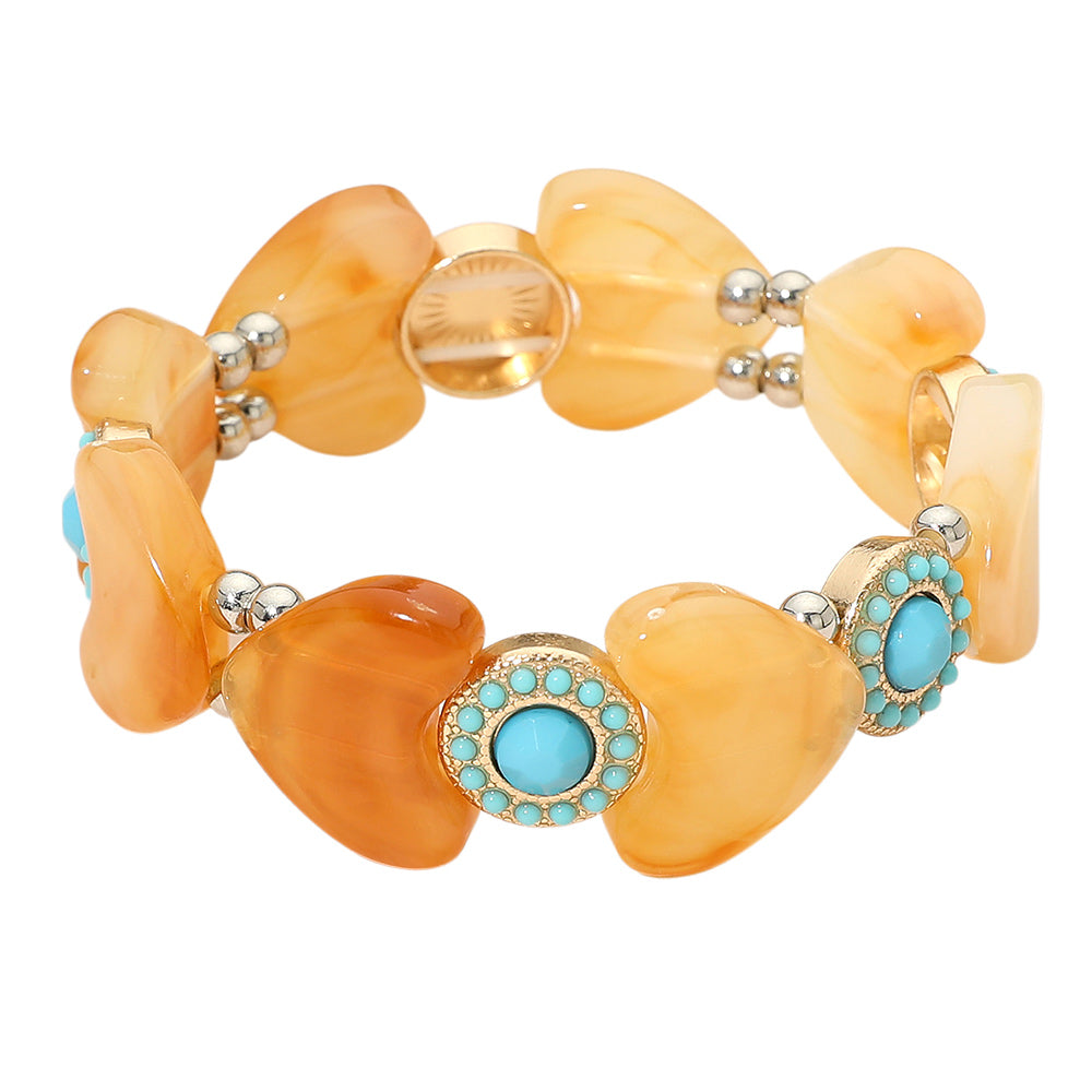 Decorative Western Charm Heart Beaded Stretch Bracelet