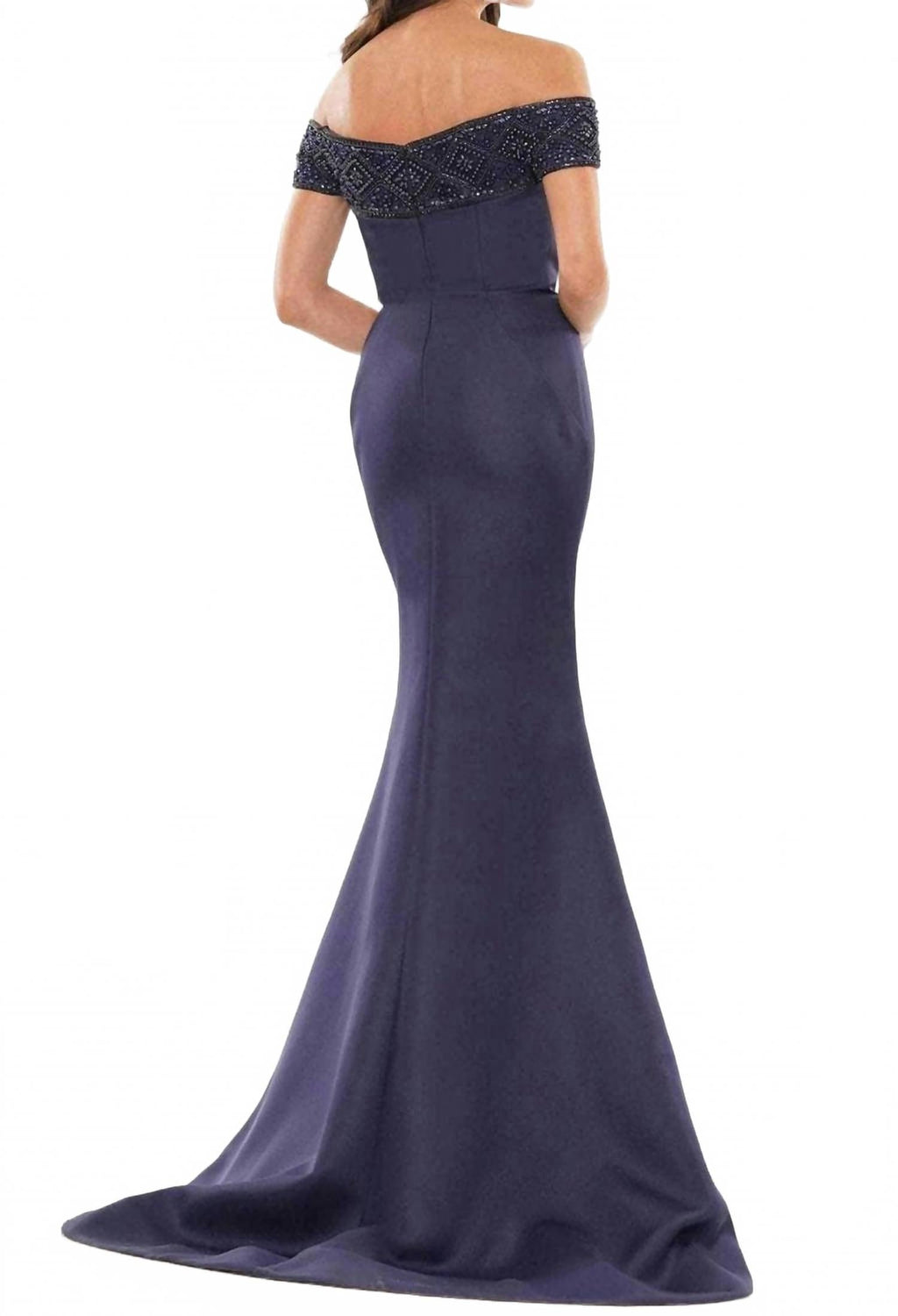 Beaded Off Shoulder Maxi Dress In Navy