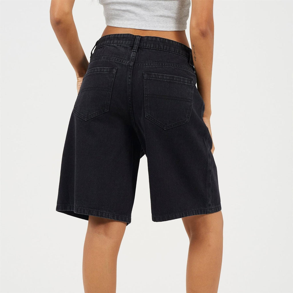 Brave Soul Womens Long Washed Black Denim Shorts