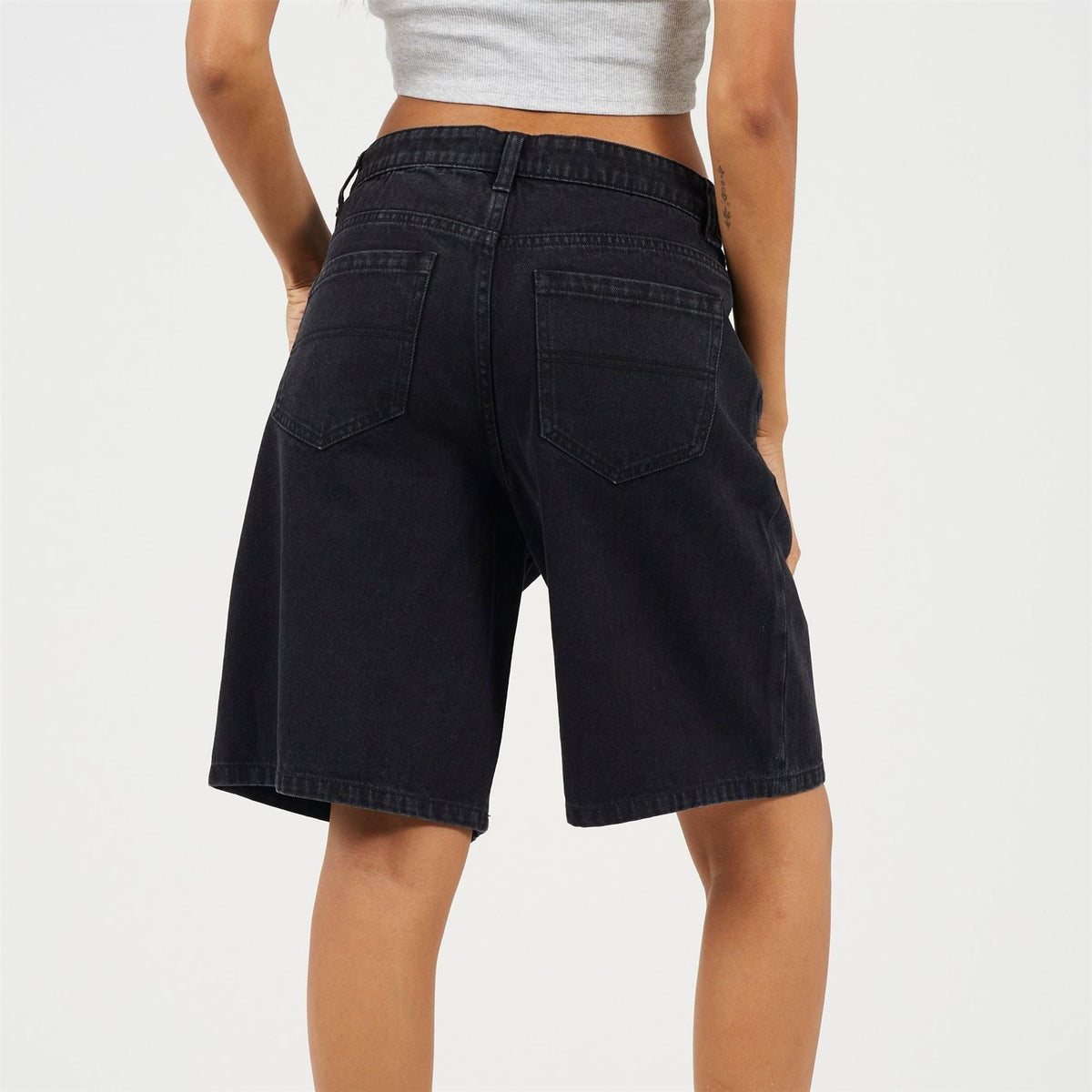Brave Soul Womens Long Washed Black Denim Shorts