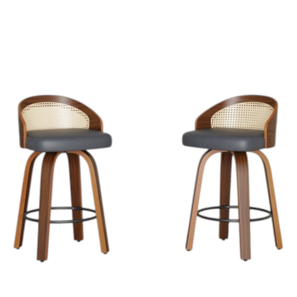 Upholstered Bar Stools with Wood Frames and Woven Backs
