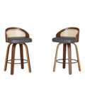 Upholstered Bar Stools with Wood Frames and Woven Backs