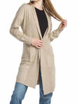 Ribbed Pointelle Cardigan In Taupe